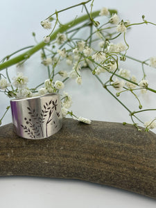 Florals - wide sterling silver band